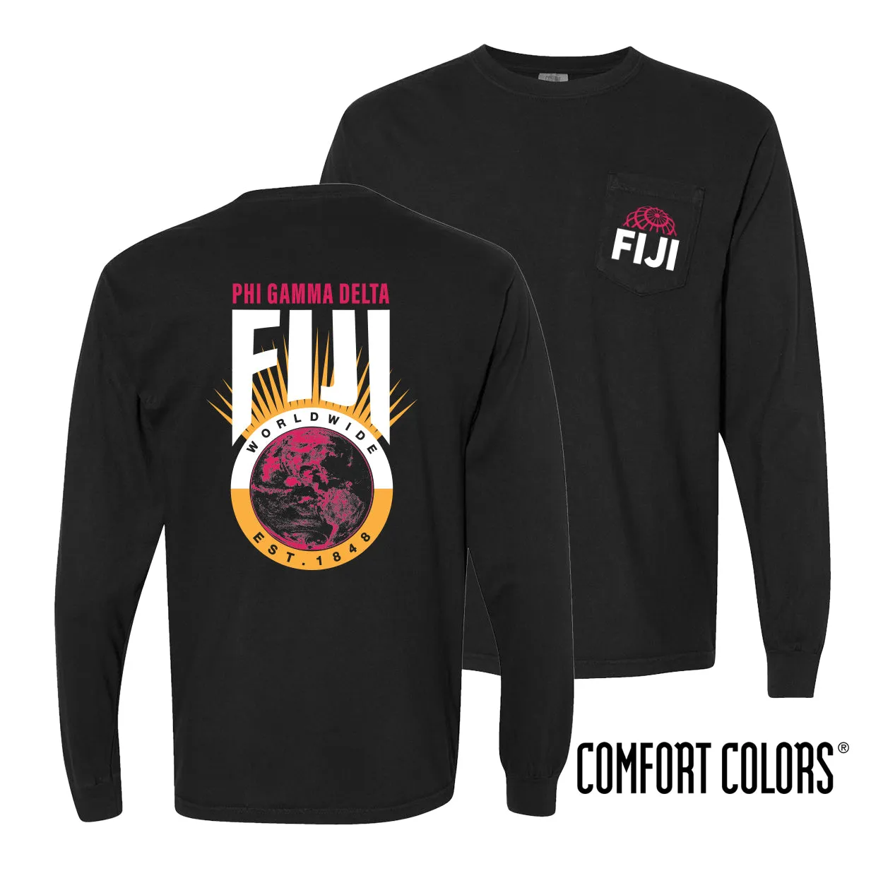 New! FIJI Comfort Colors Retro Worldwide Long Sleeve Tee