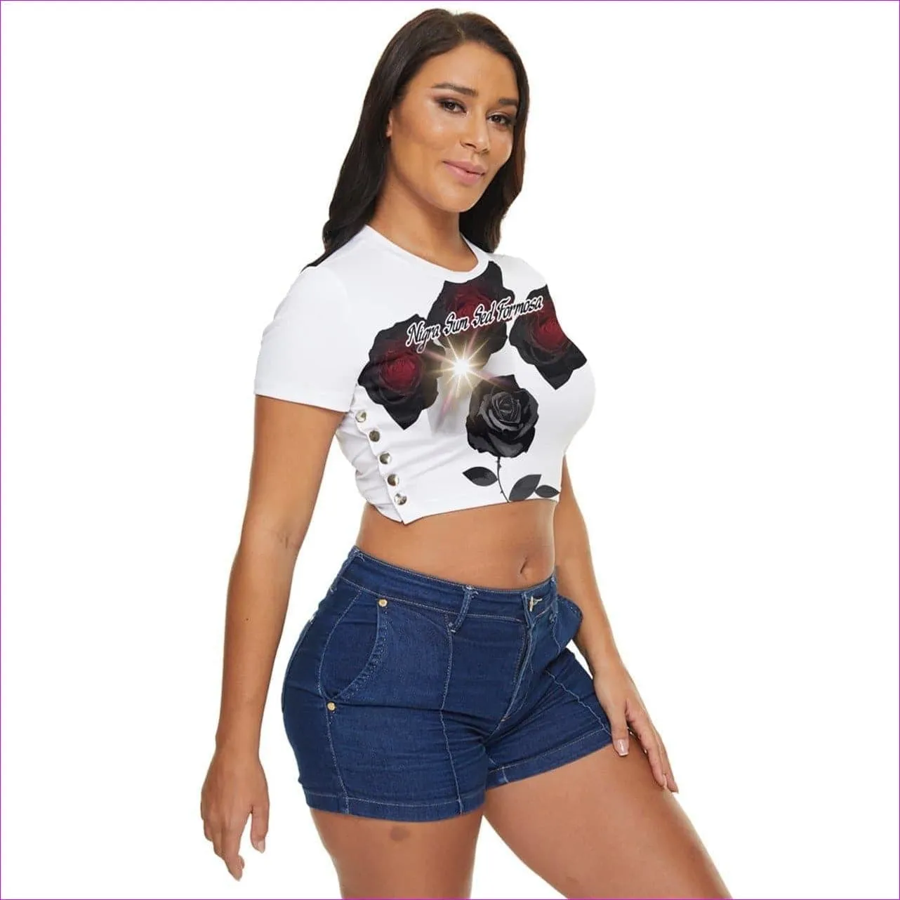 Nigra Sum Sed Formosa Side Button Cropped Tee Voluptuous ( ) Size Available