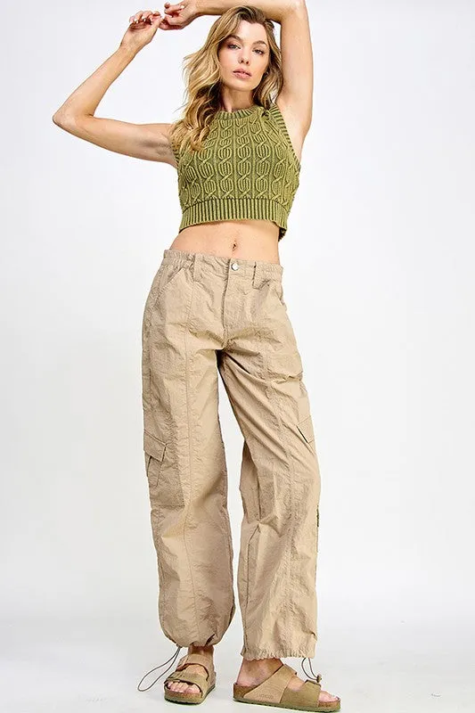 Olive Washed Effect Knit Crop Top