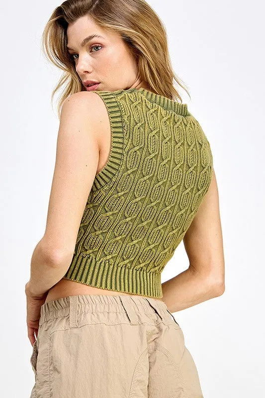 Olive Washed Effect Knit Crop Top