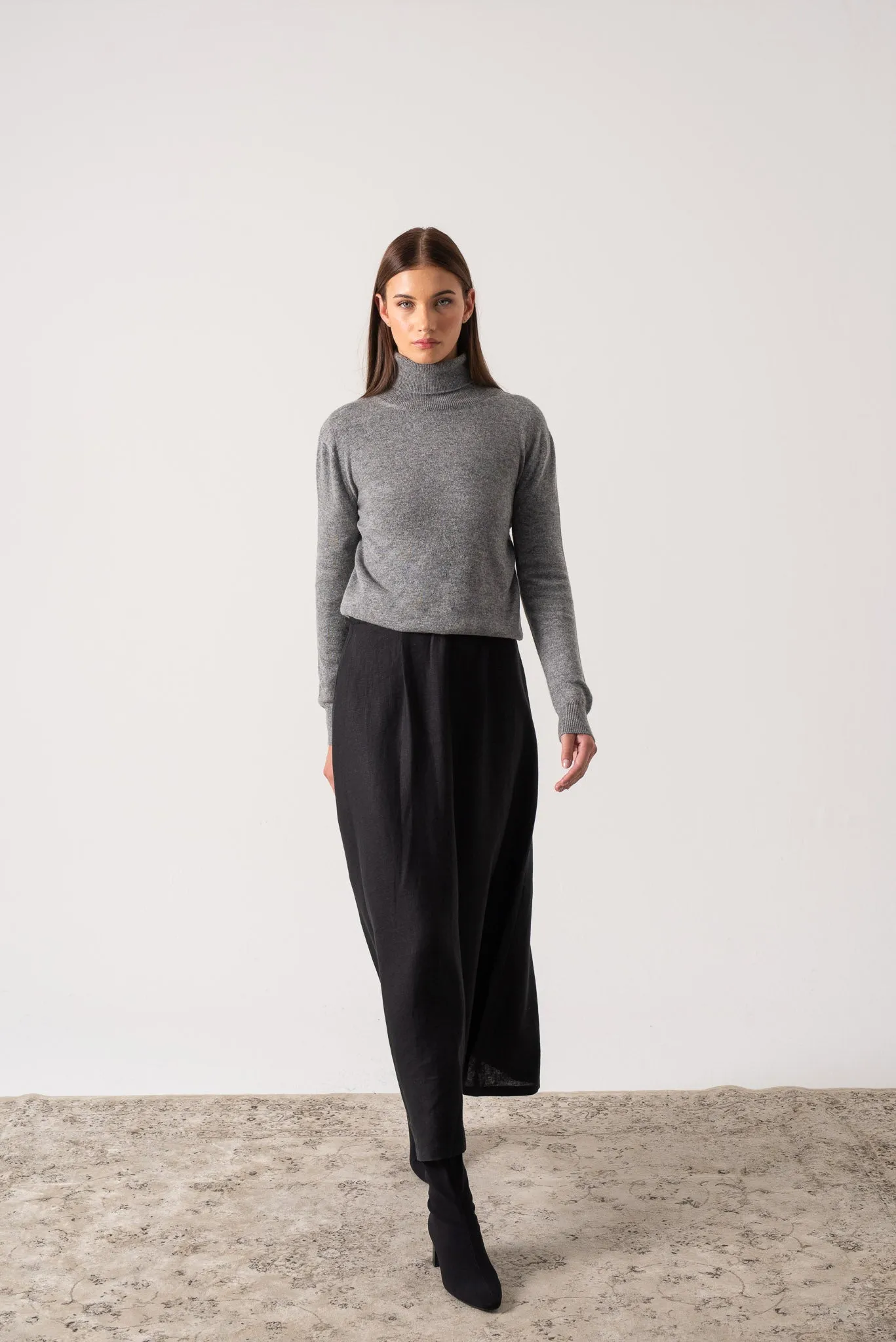 Ombra 100% Cashmere Turtleneck Sweater Mélange Grey