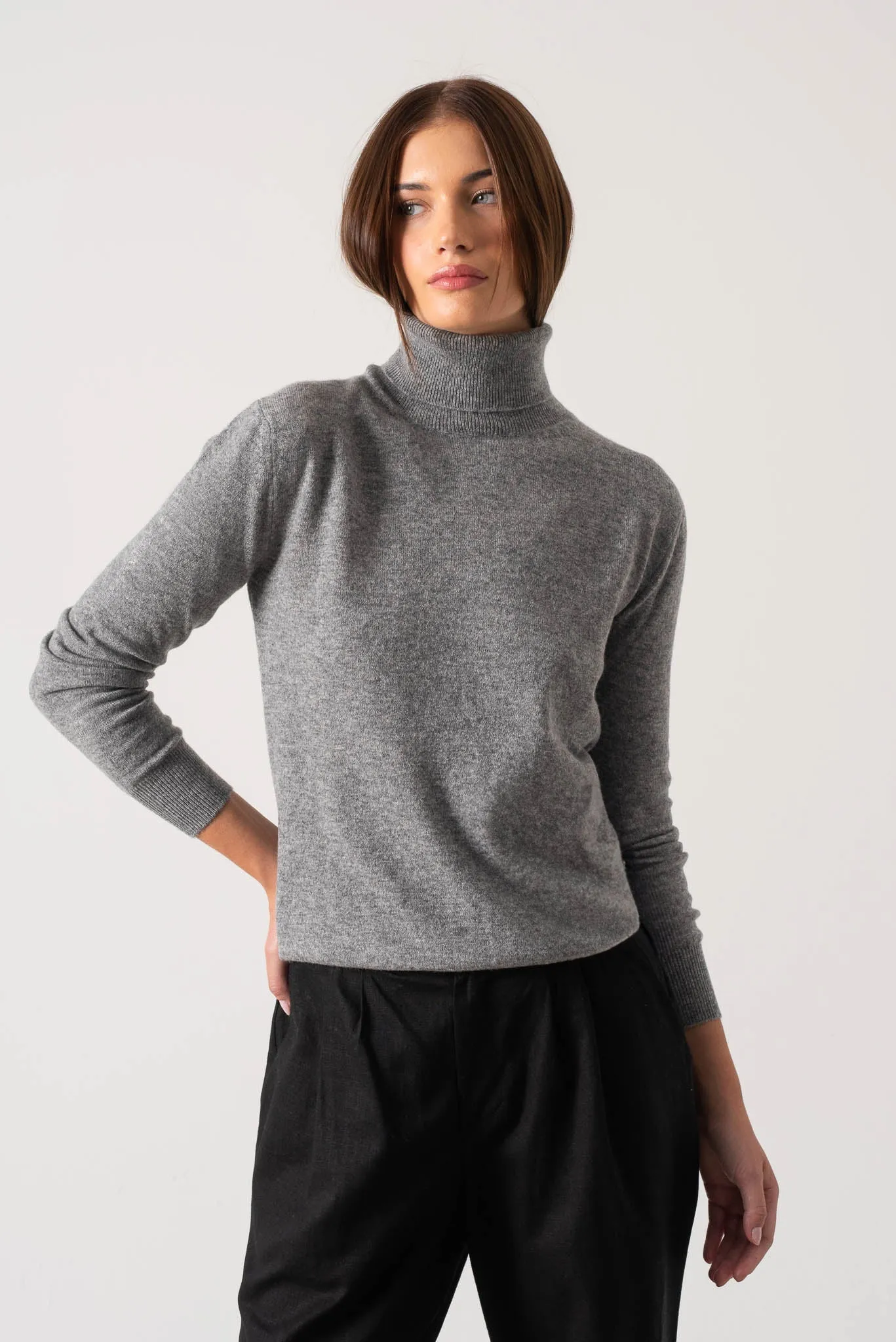 Ombra 100% Cashmere Turtleneck Sweater Mélange Grey