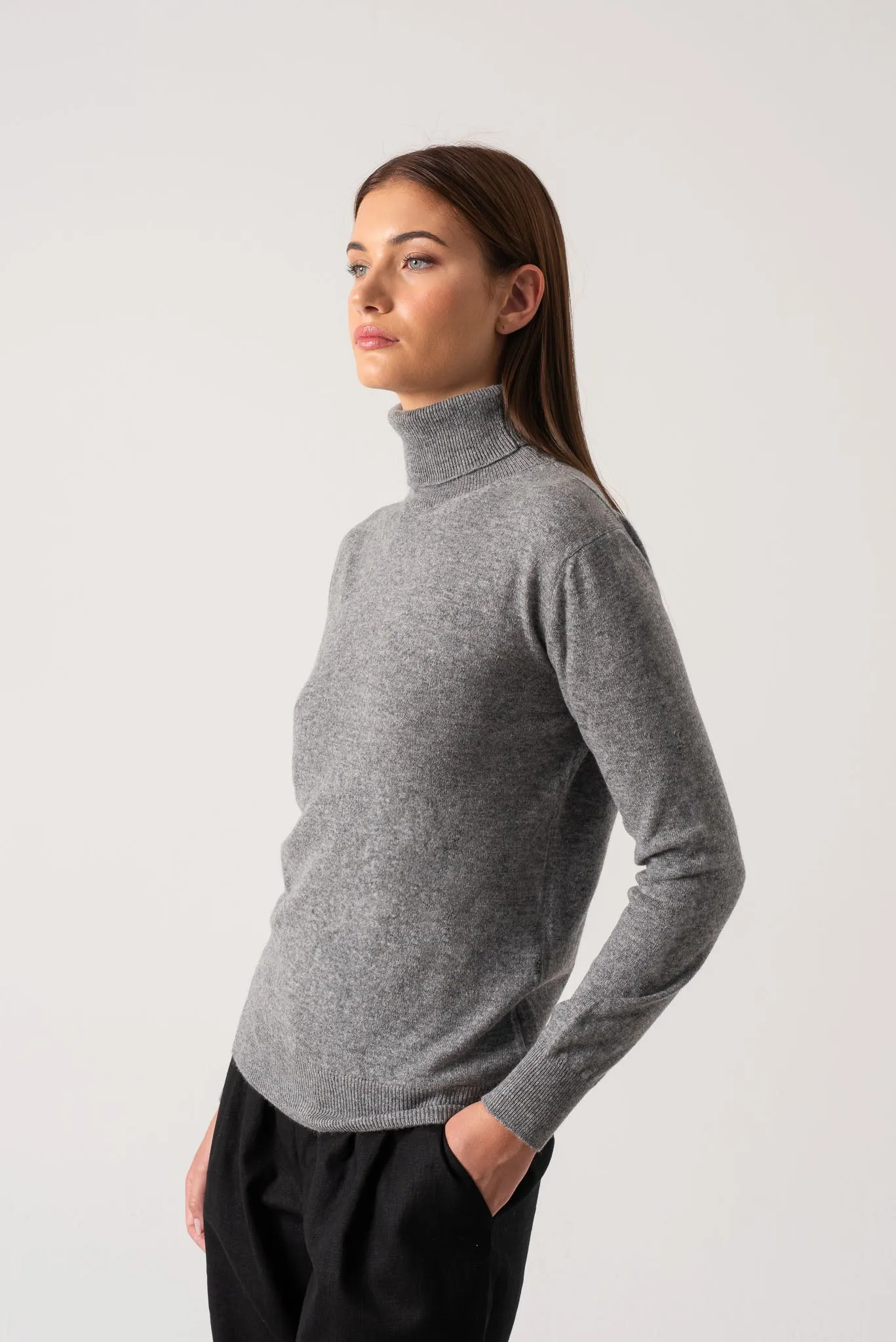 Ombra 100% Cashmere Turtleneck Sweater Mélange Grey