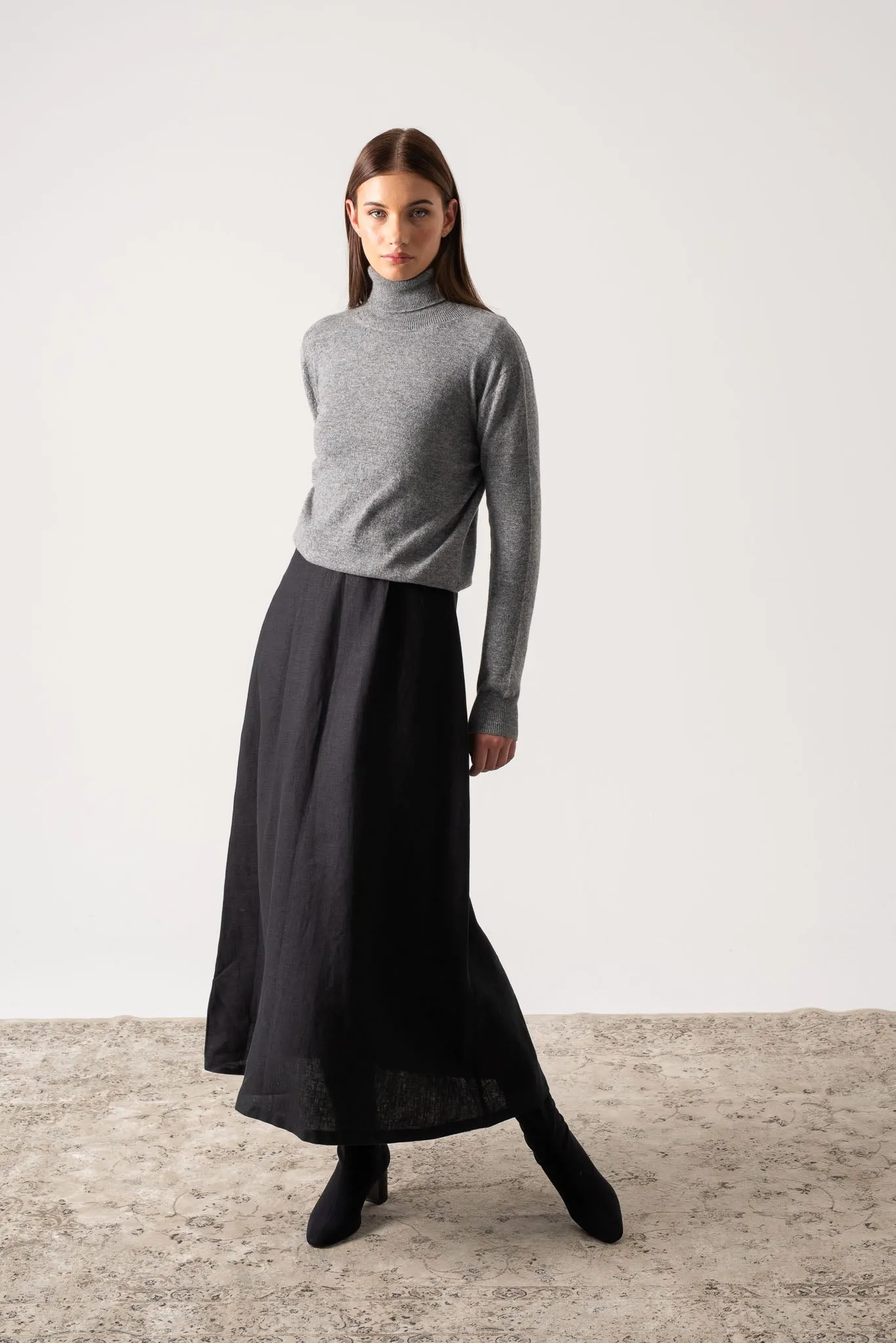 Ombra 100% Cashmere Turtleneck Sweater Mélange Grey