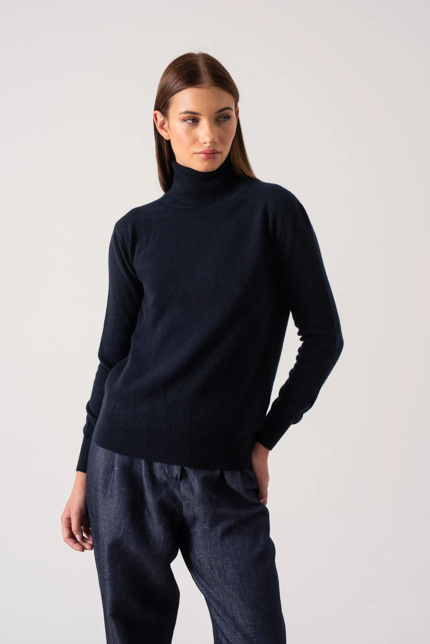 Ombra 100% Cashmere Turtleneck Sweater Navy