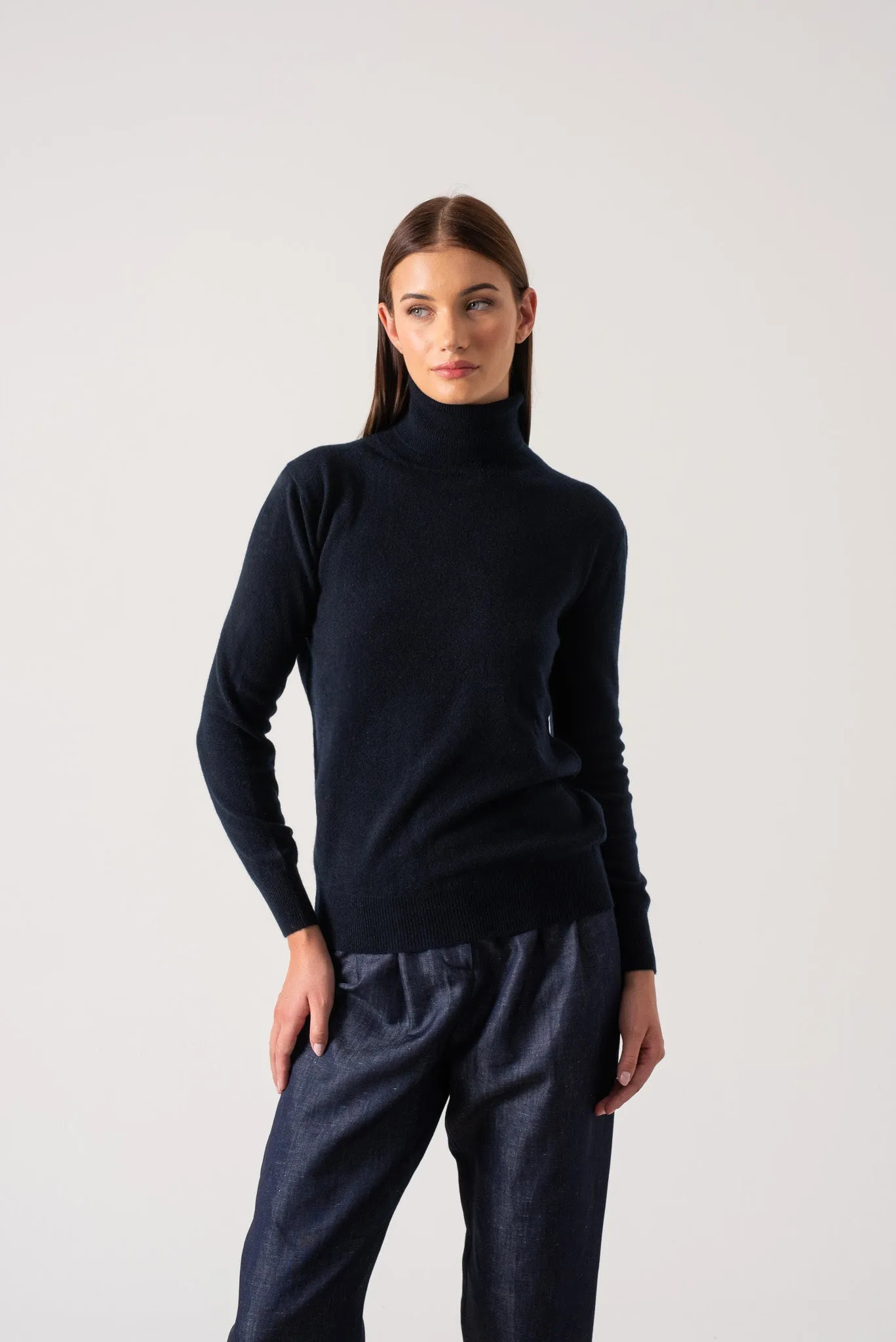 Ombra 100% Cashmere Turtleneck Sweater Navy