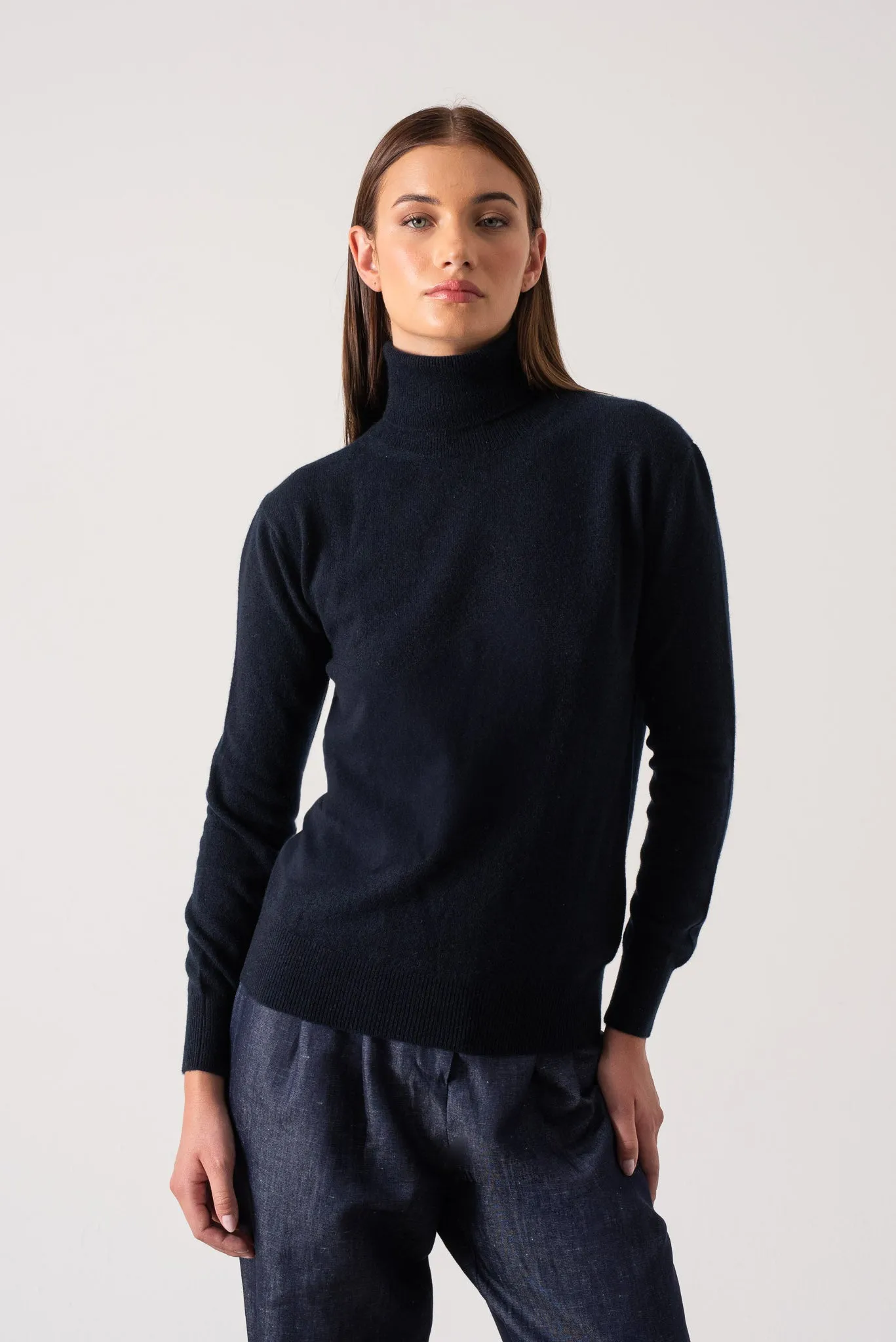 Ombra 100% Cashmere Turtleneck Sweater Navy