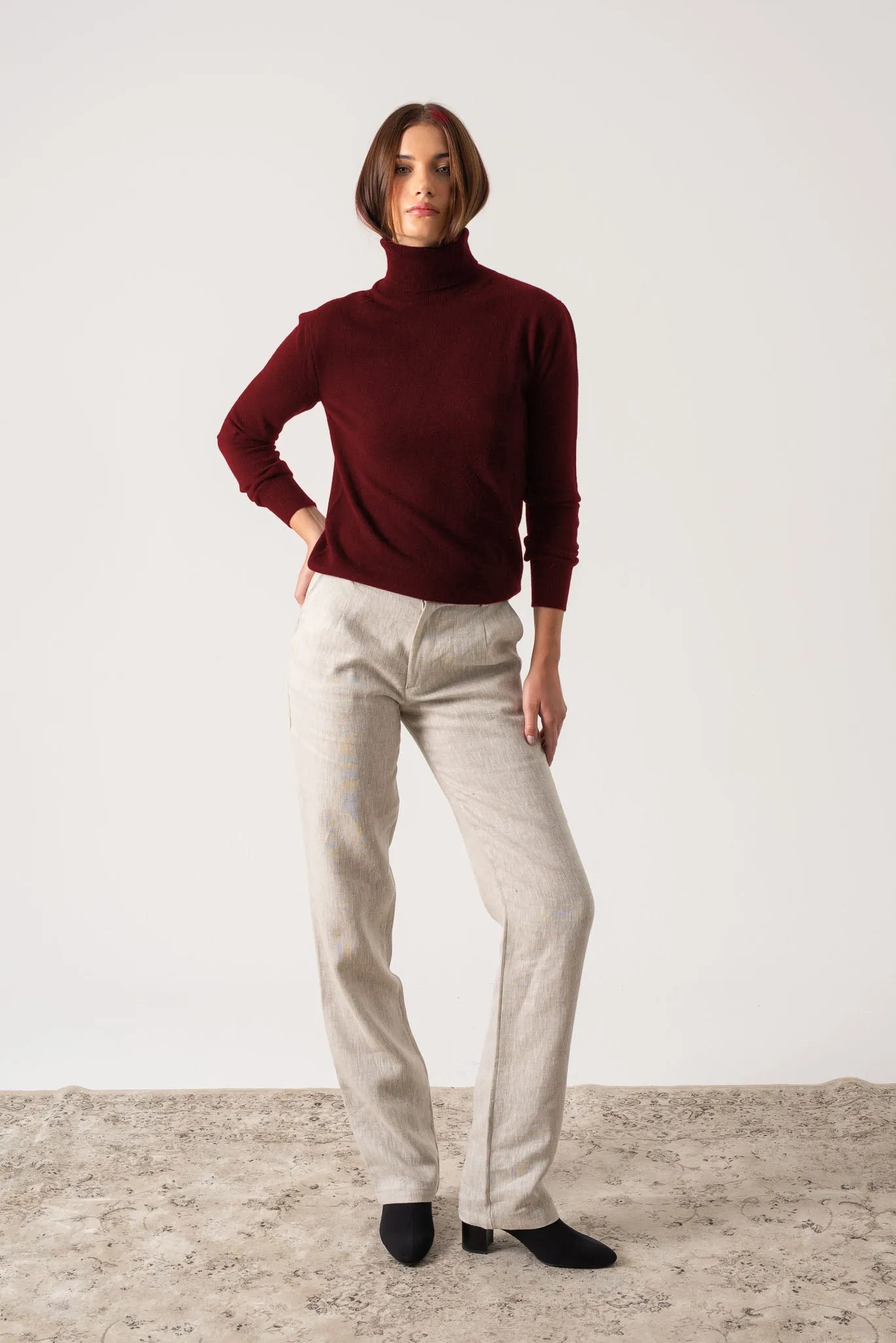 Ombra 100% Cashmere Turtleneck Sweater Red Bordeaux