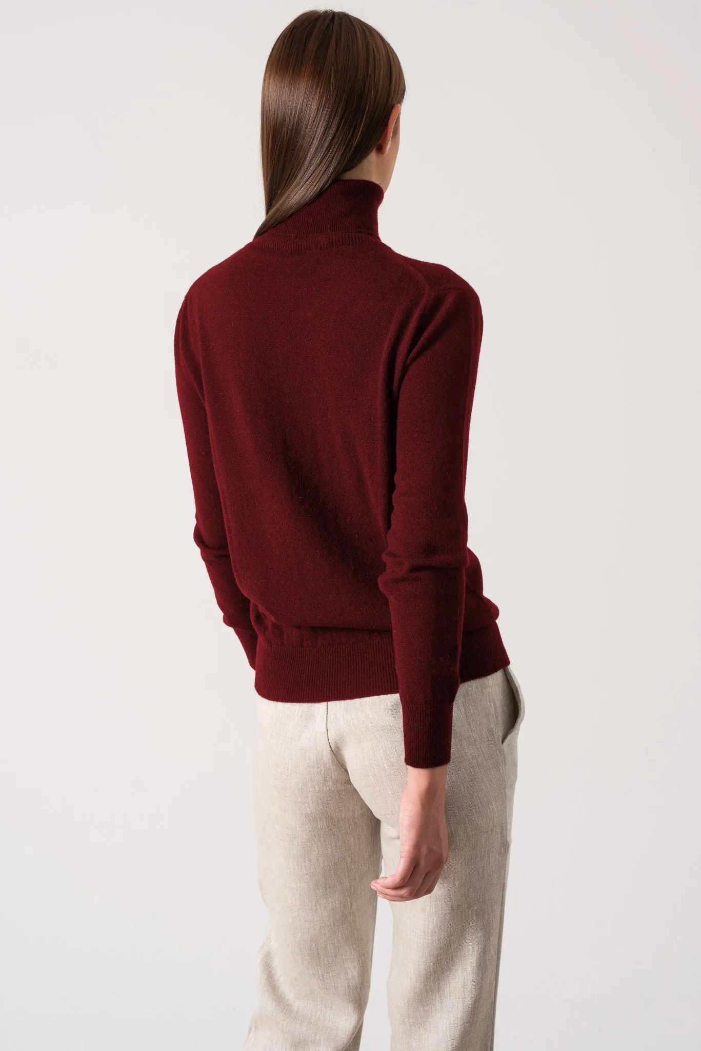 Ombra 100% Cashmere Turtleneck Sweater Red Bordeaux