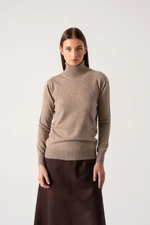 Ombra 100% Cashmere Turtleneck Sweater Taupe