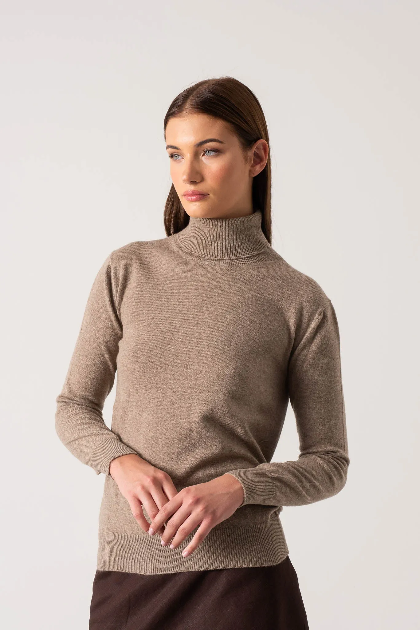 Ombra 100% Cashmere Turtleneck Sweater Taupe