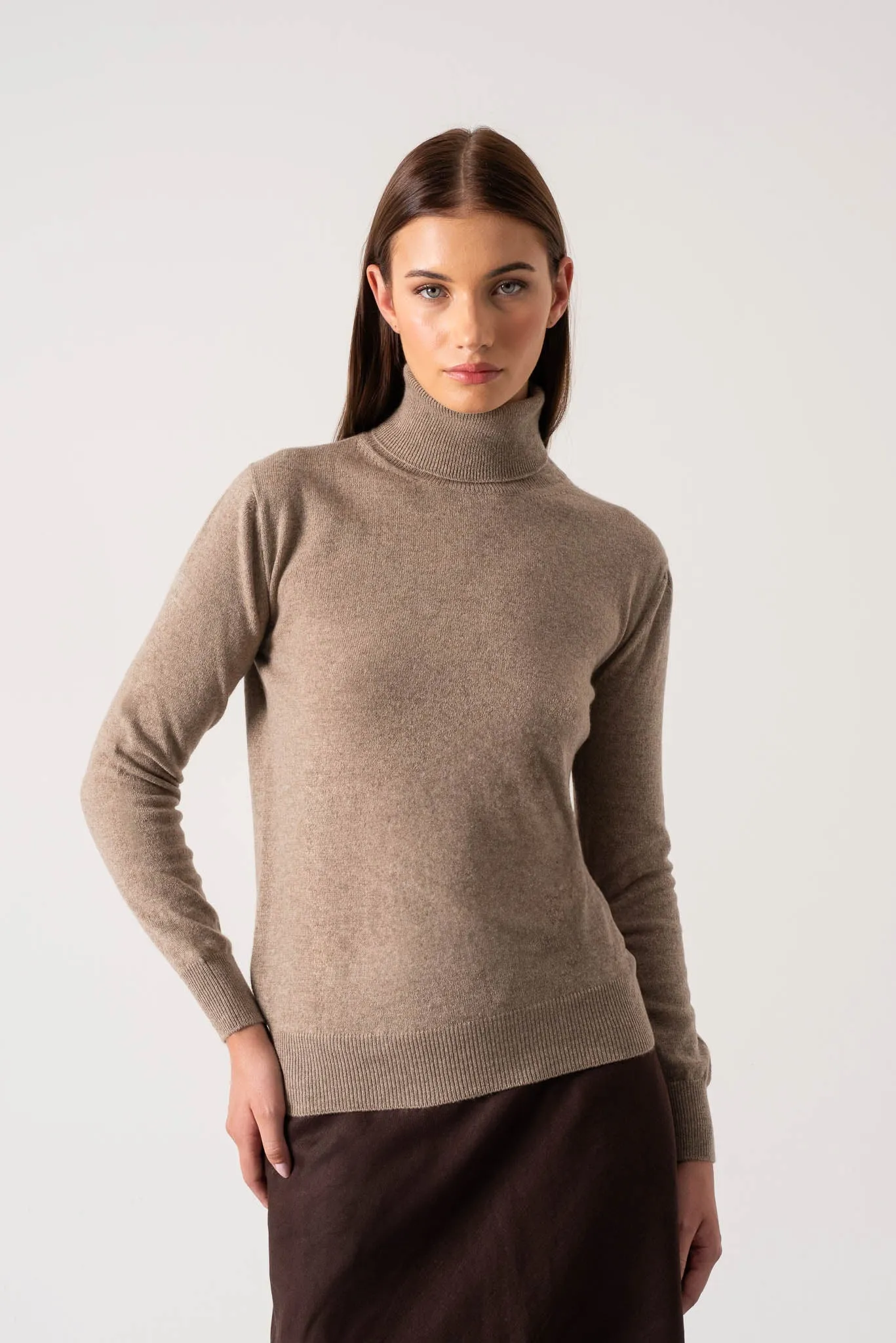 Ombra 100% Cashmere Turtleneck Sweater Taupe