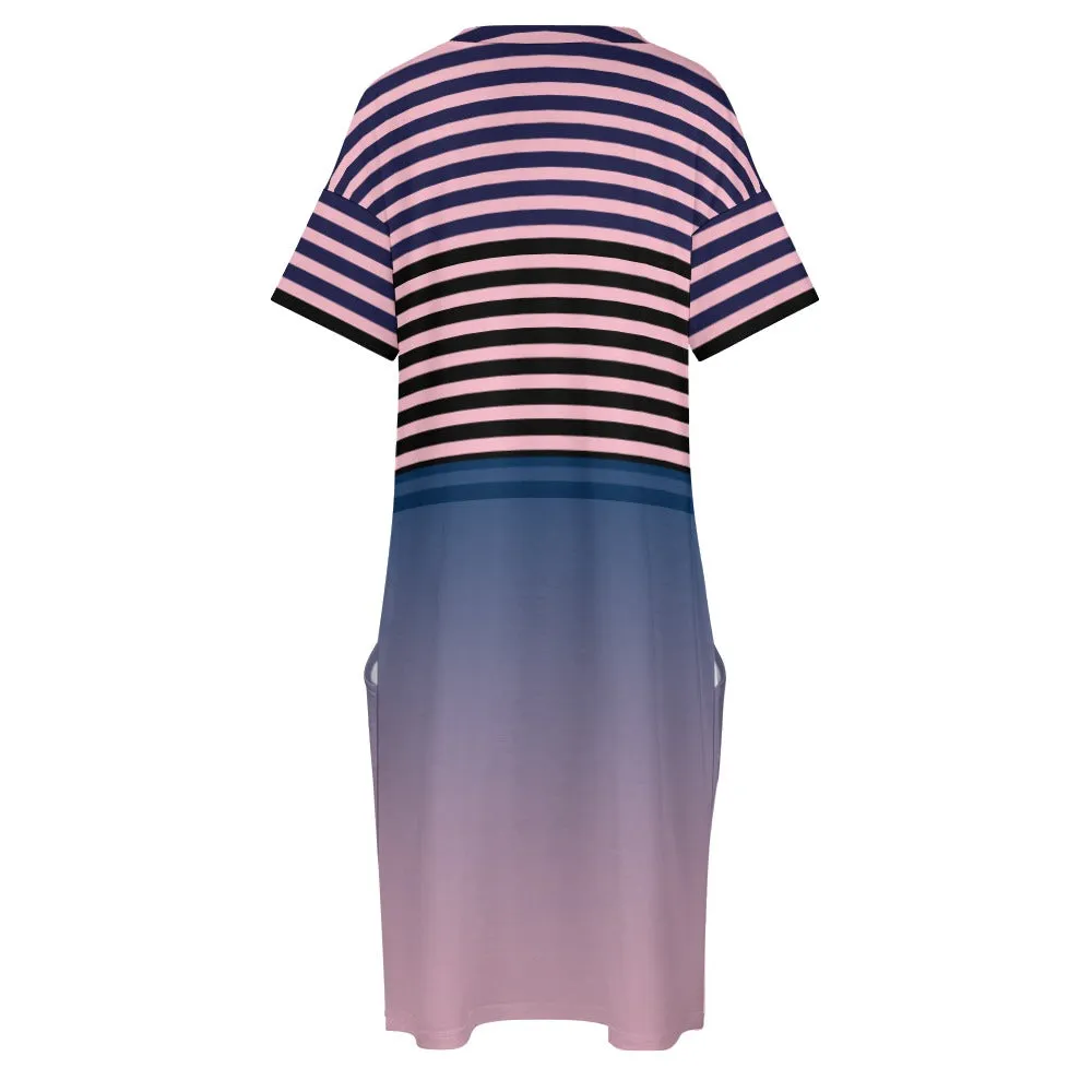 Ombre Striped Voluptuous ( ) Loose Pocket Plus Size Dress