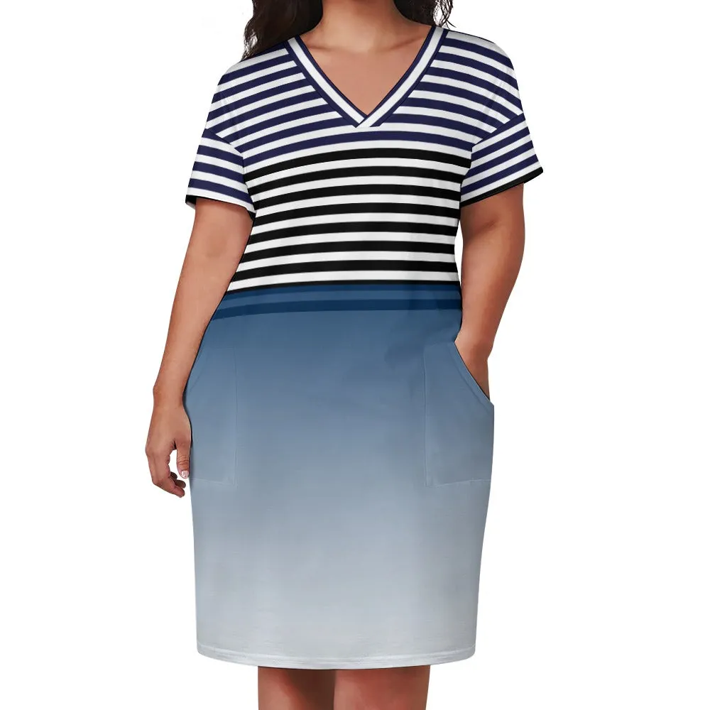 Ombre Striped Voluptuous ( ) Loose Pocket Plus Size Dress