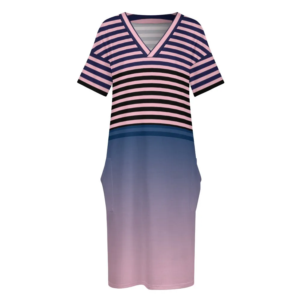 Ombre Striped Voluptuous ( ) Loose Pocket Plus Size Dress