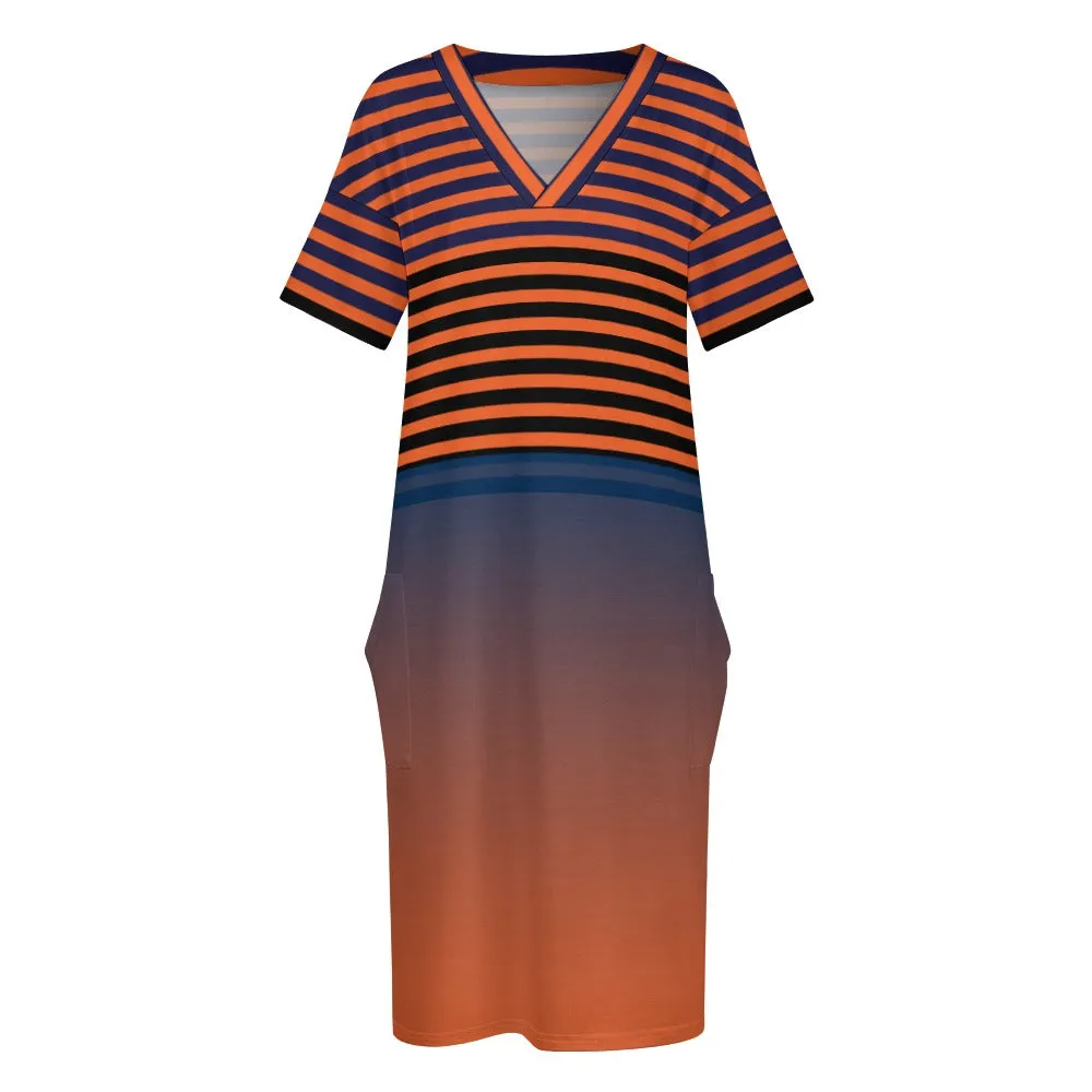 Ombre Striped Voluptuous ( ) Loose Pocket Plus Size Dress