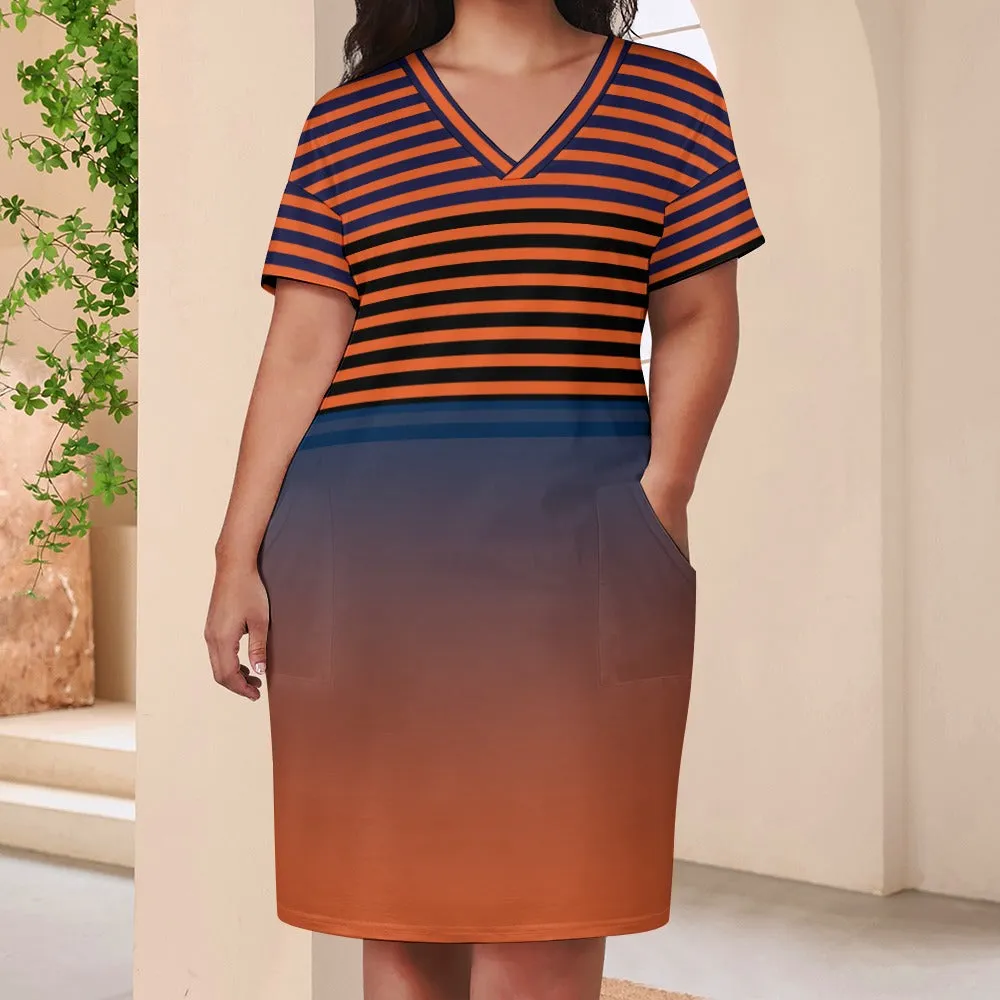 Ombre Striped Voluptuous ( ) Loose Pocket Plus Size Dress