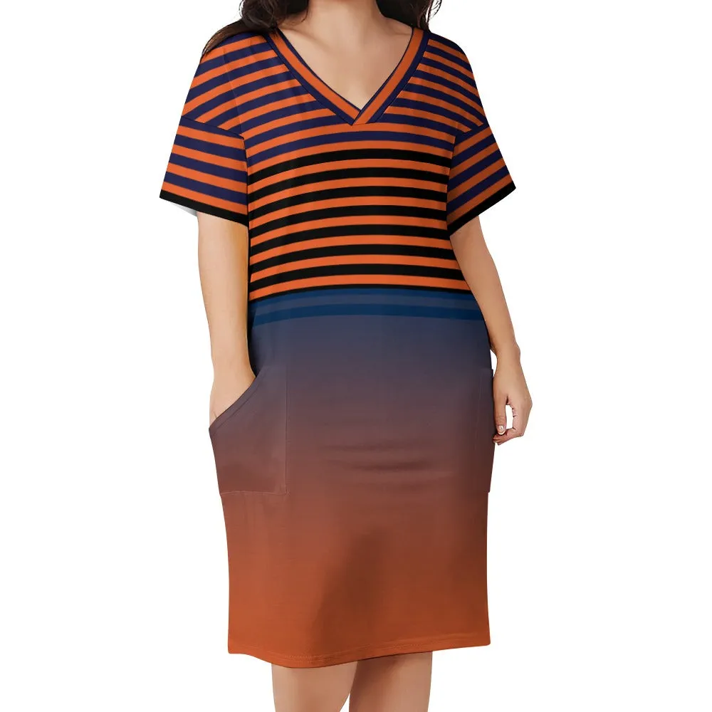 Ombre Striped Voluptuous ( ) Loose Pocket Plus Size Dress