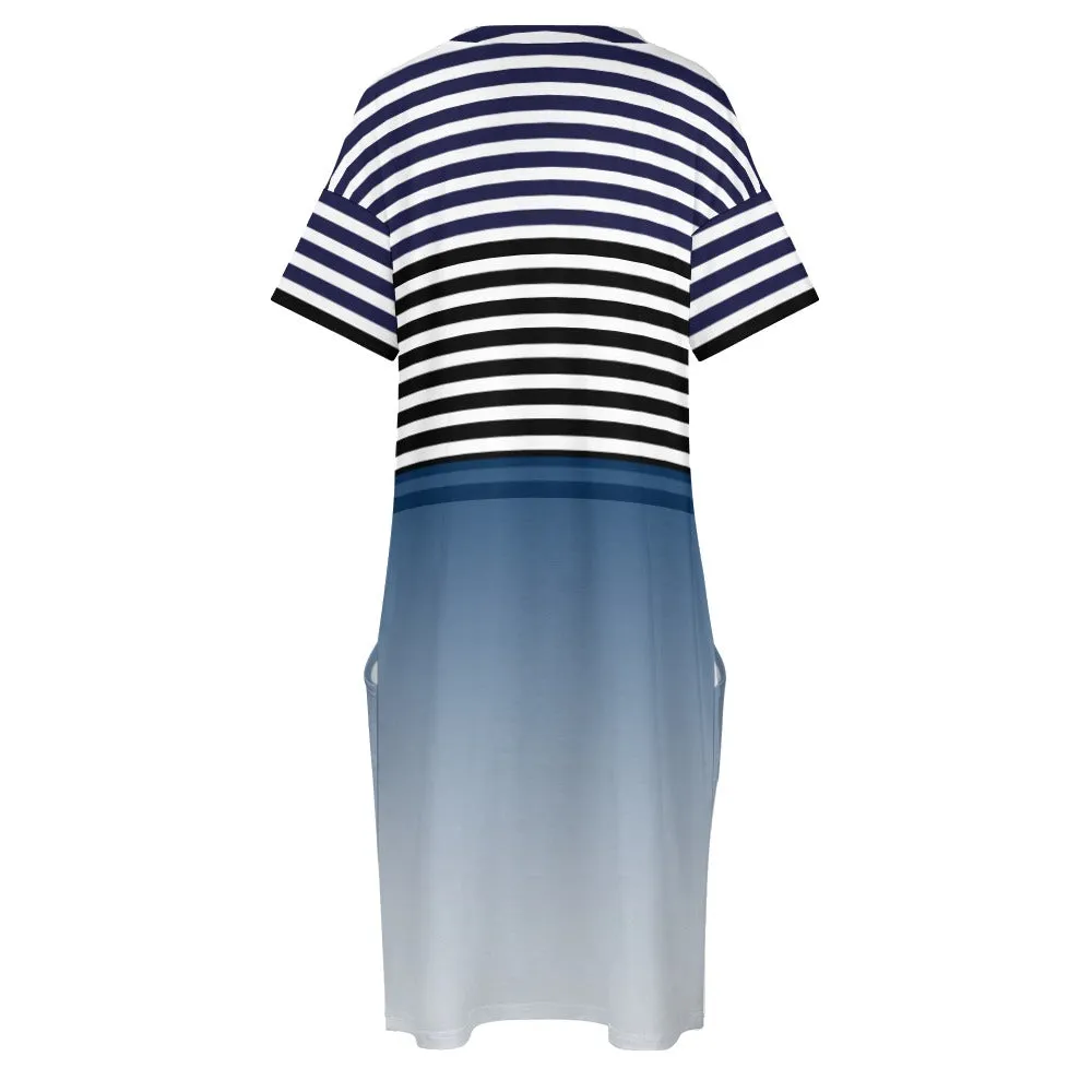 Ombre Striped Voluptuous ( ) Loose Pocket Plus Size Dress