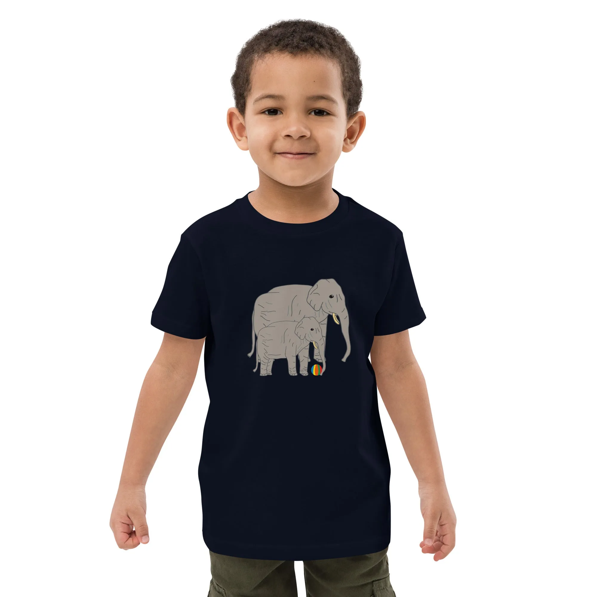 Organic Cotton Kids T-Shirt - Playful Elephant Design