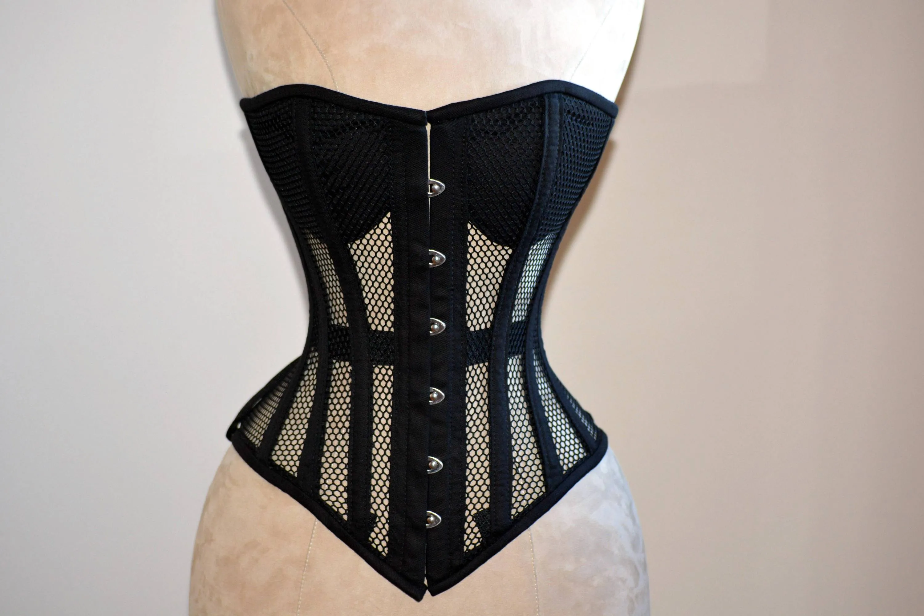 Overbust mesh authentic corset with cups. Gothic Victorian, steampunk affordable, plus size