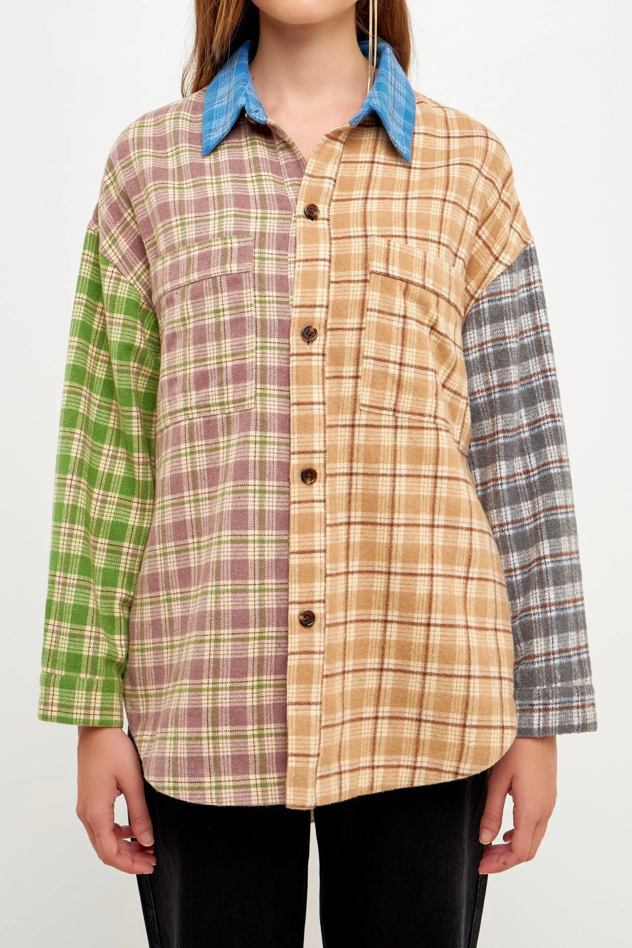 Oversize Plaid Colorblock Shirt