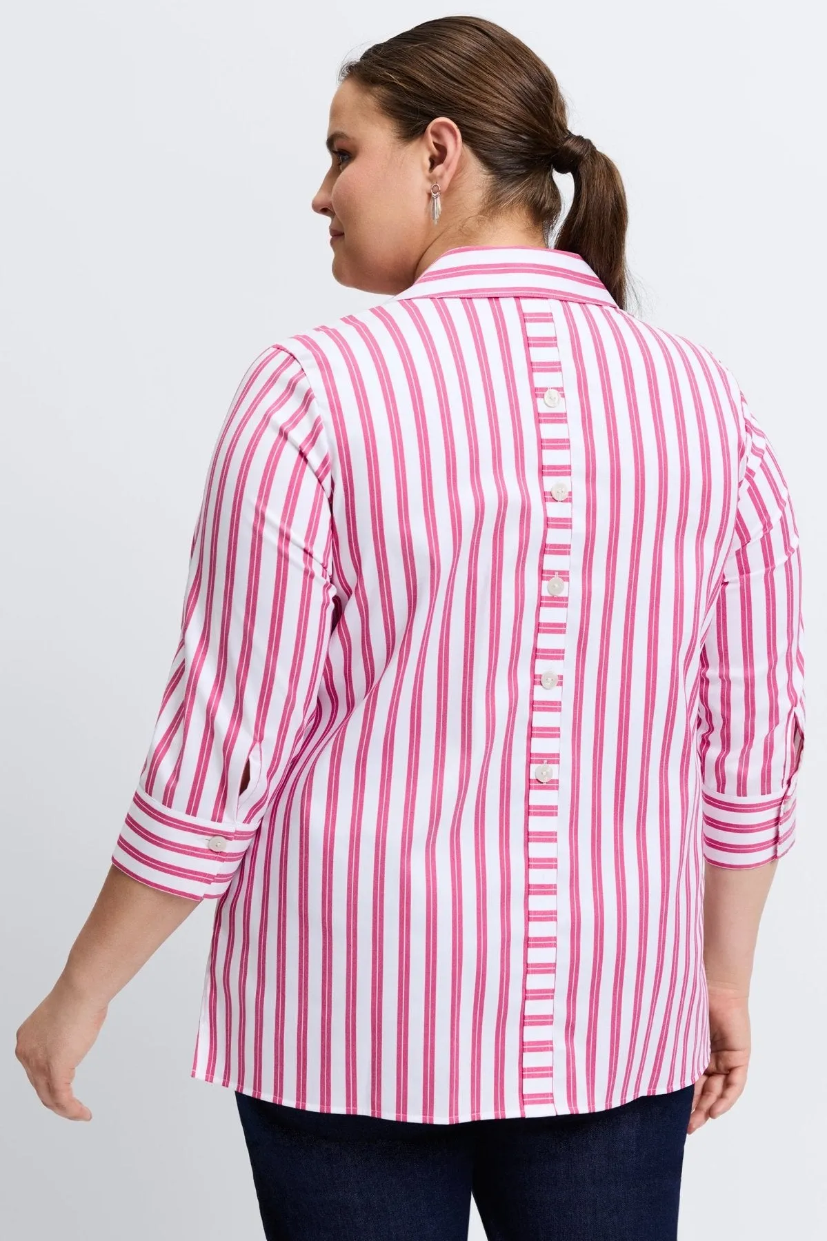 Pamela Plus Essential Stretch No Iron Stripe Shirt