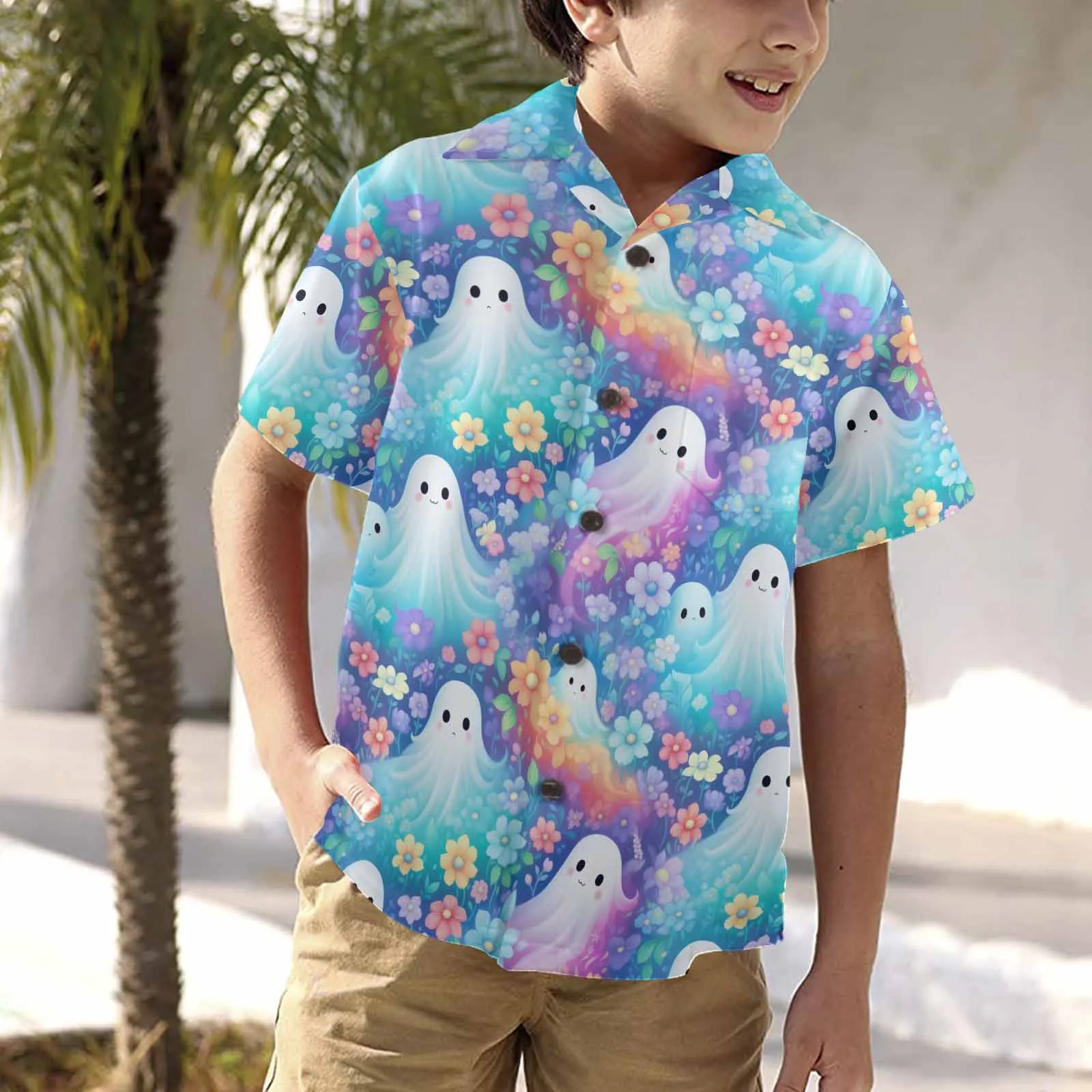 Pastel Halloween Little Boys Hawaiian Shirt