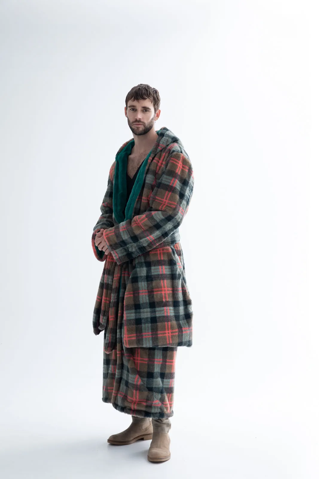 Peluk Double Faced Plaid Coat Green