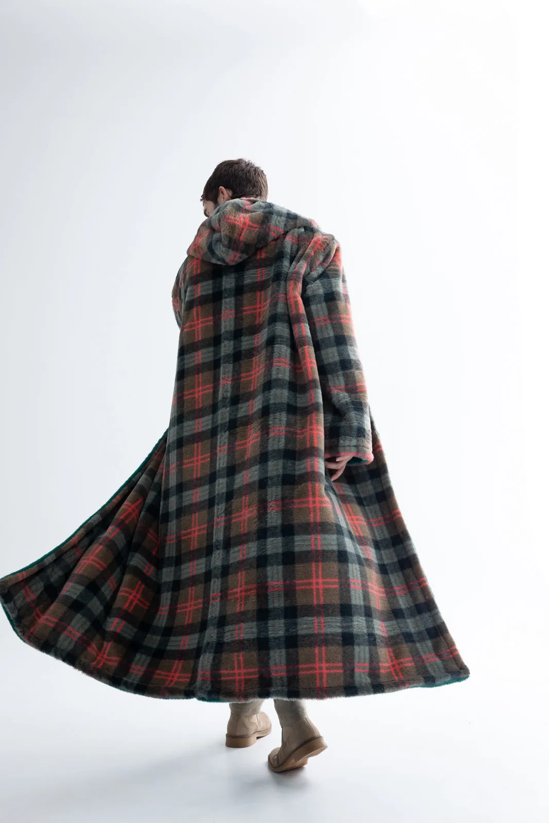 Peluk Double Faced Plaid Coat Green