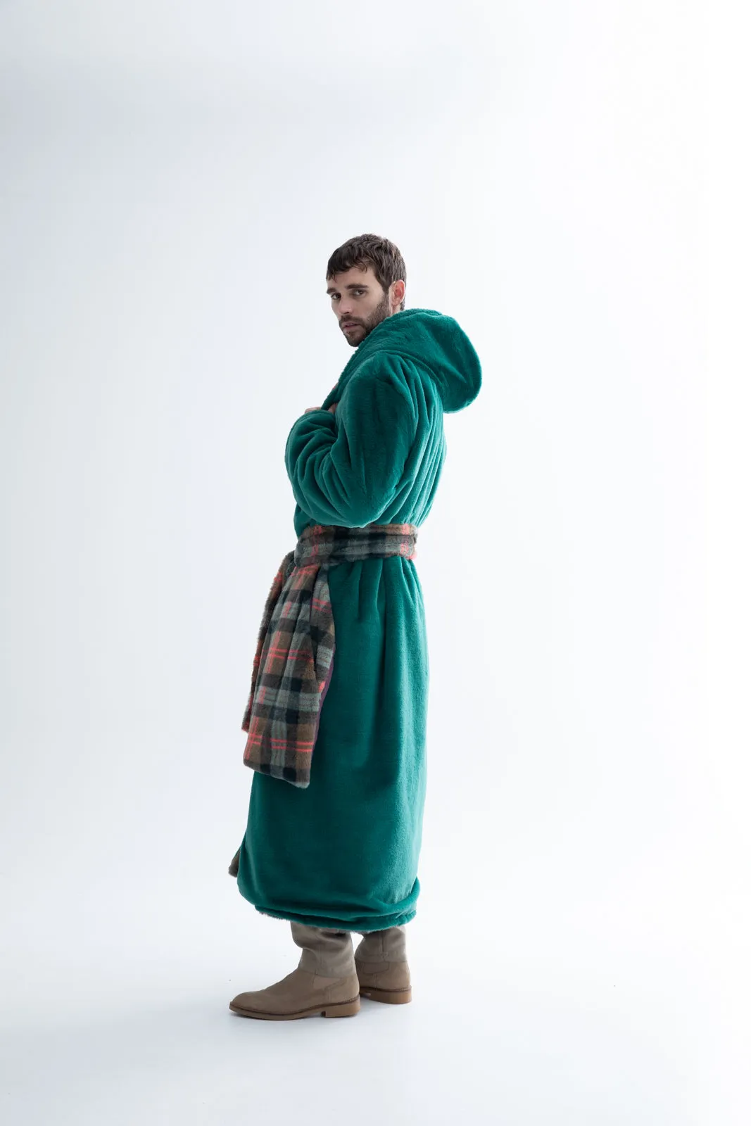 Peluk Double Faced Plaid Coat Green