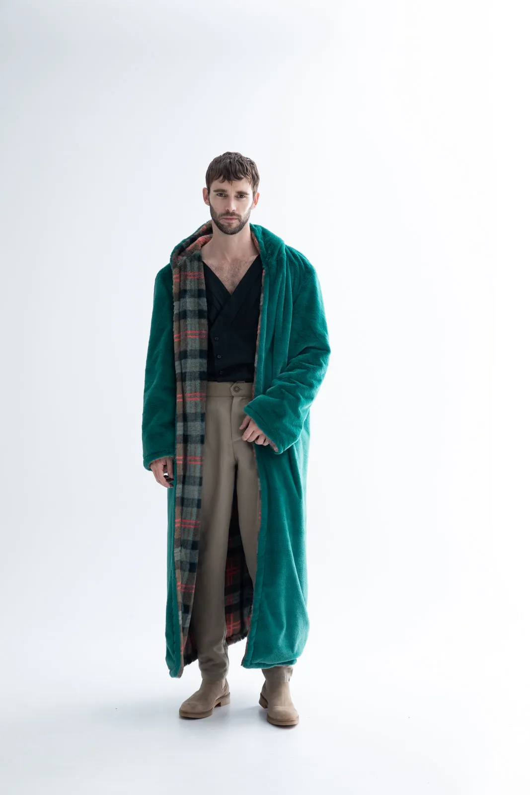 Peluk Double Faced Plaid Coat Green