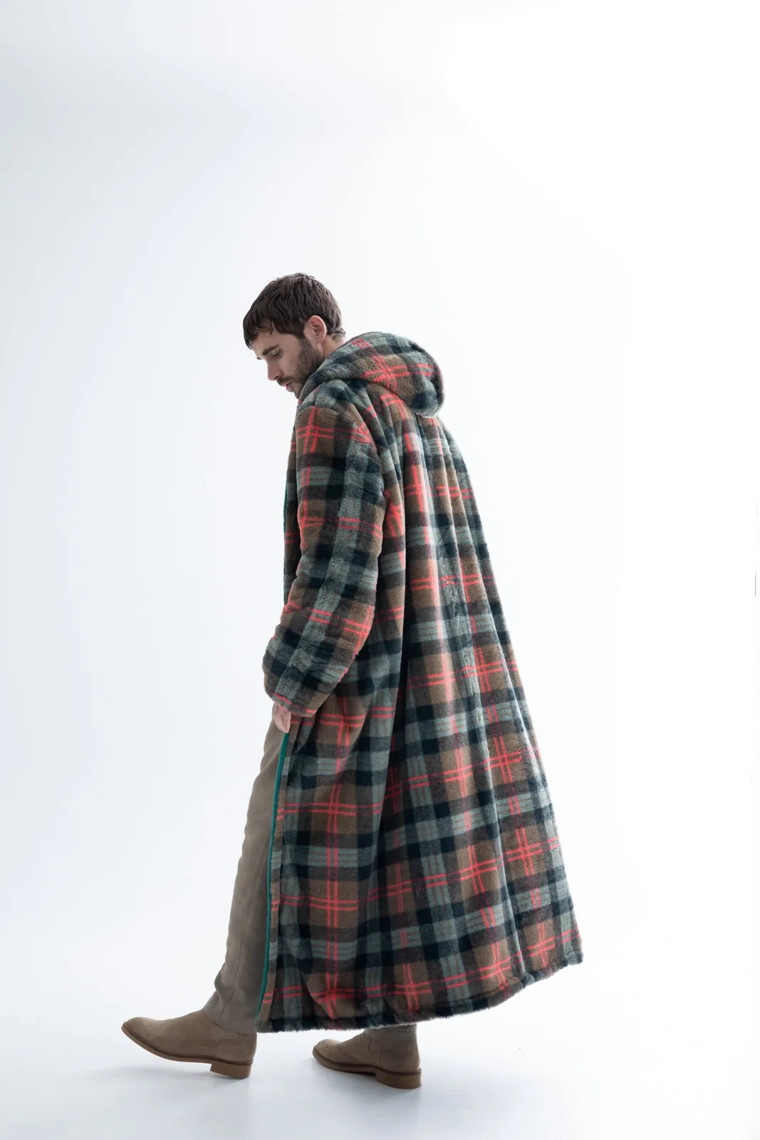 Peluk Double Faced Plaid Coat Green