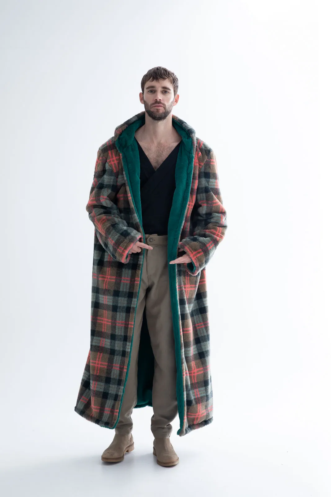 Peluk Double Faced Plaid Coat Green