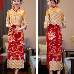 Phoenix Royal Gold Qipao Wedding Dress Xiuhefu