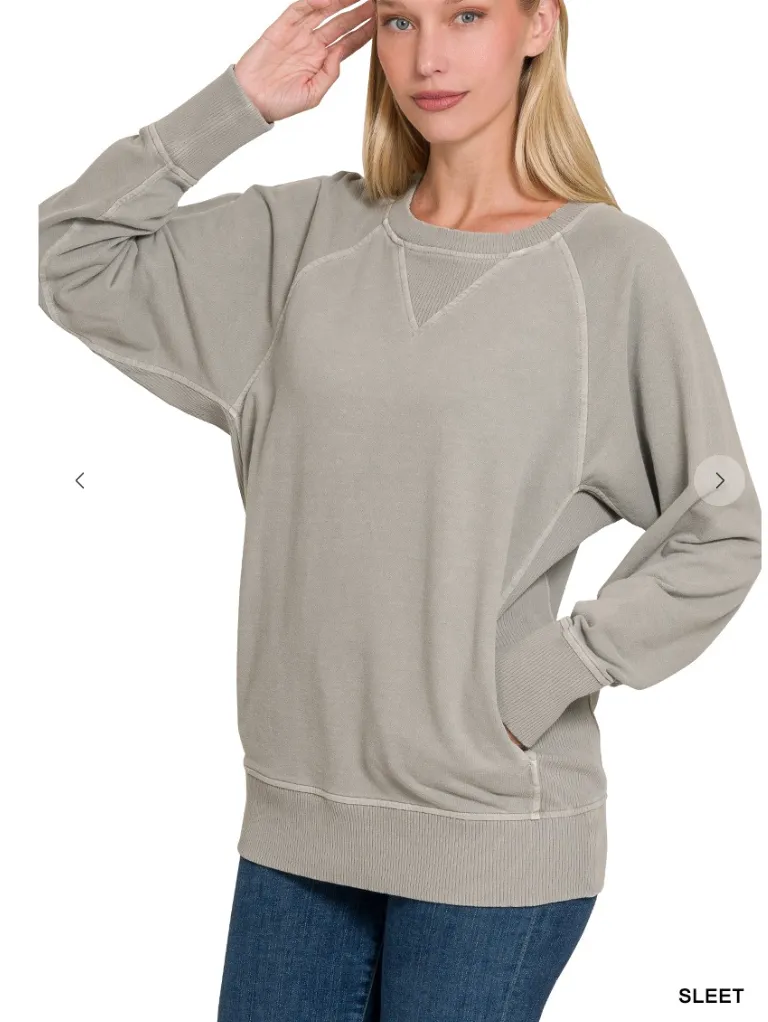 Pigment Dyed French Terry Pullover with Pockets