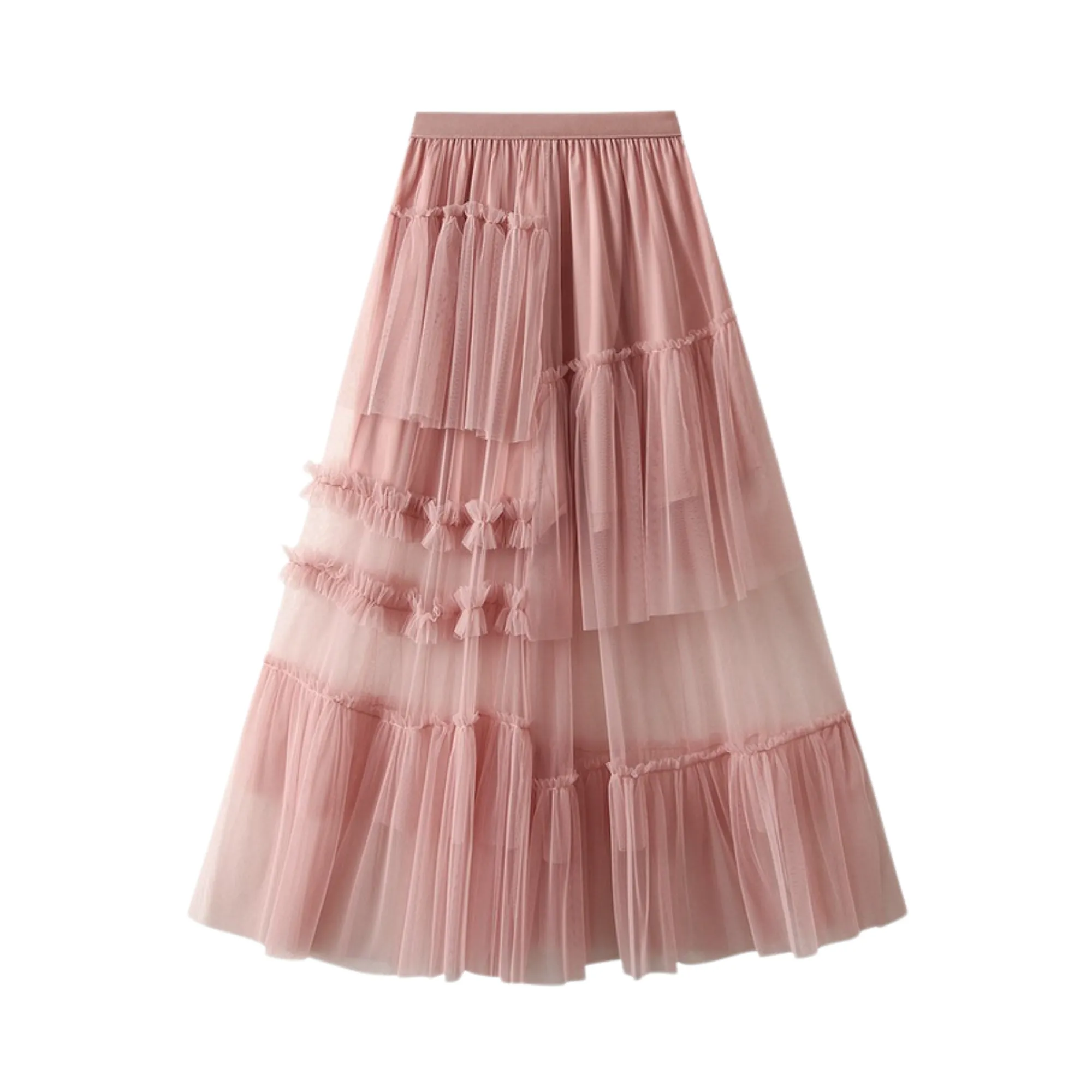 Pre Order:  Tiered Ruffles Mesh Midi Skirt