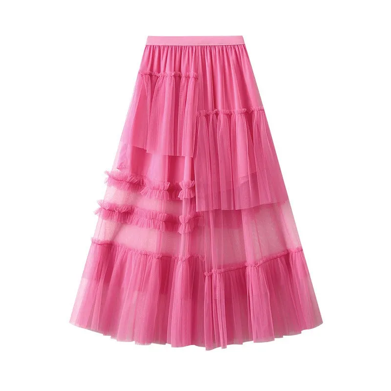 Pre Order:  Tiered Ruffles Mesh Midi Skirt