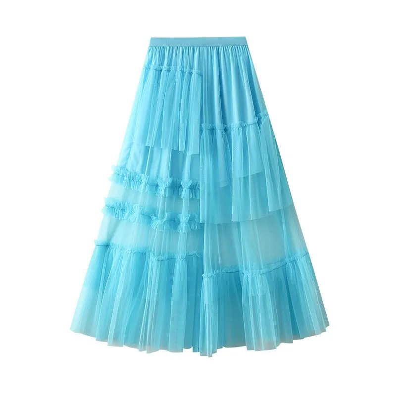 Pre Order:  Tiered Ruffles Mesh Midi Skirt