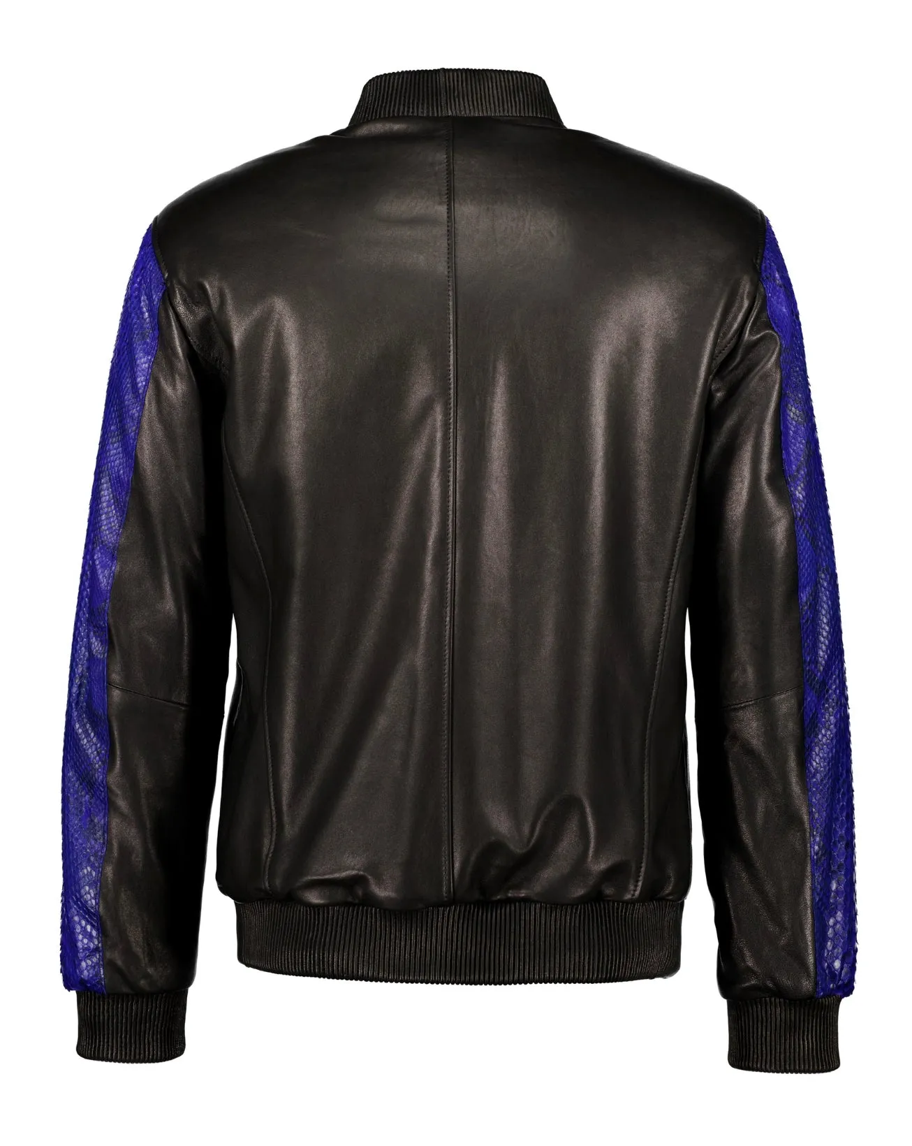 Python and Lambskin Leather Jacket - Blue/Black