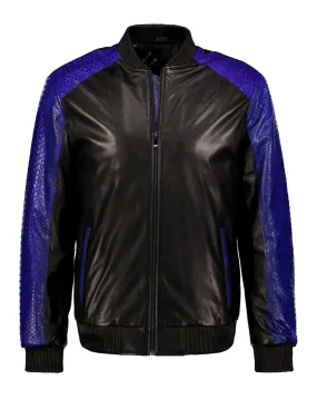 Python and Lambskin Leather Jacket - Blue/Black