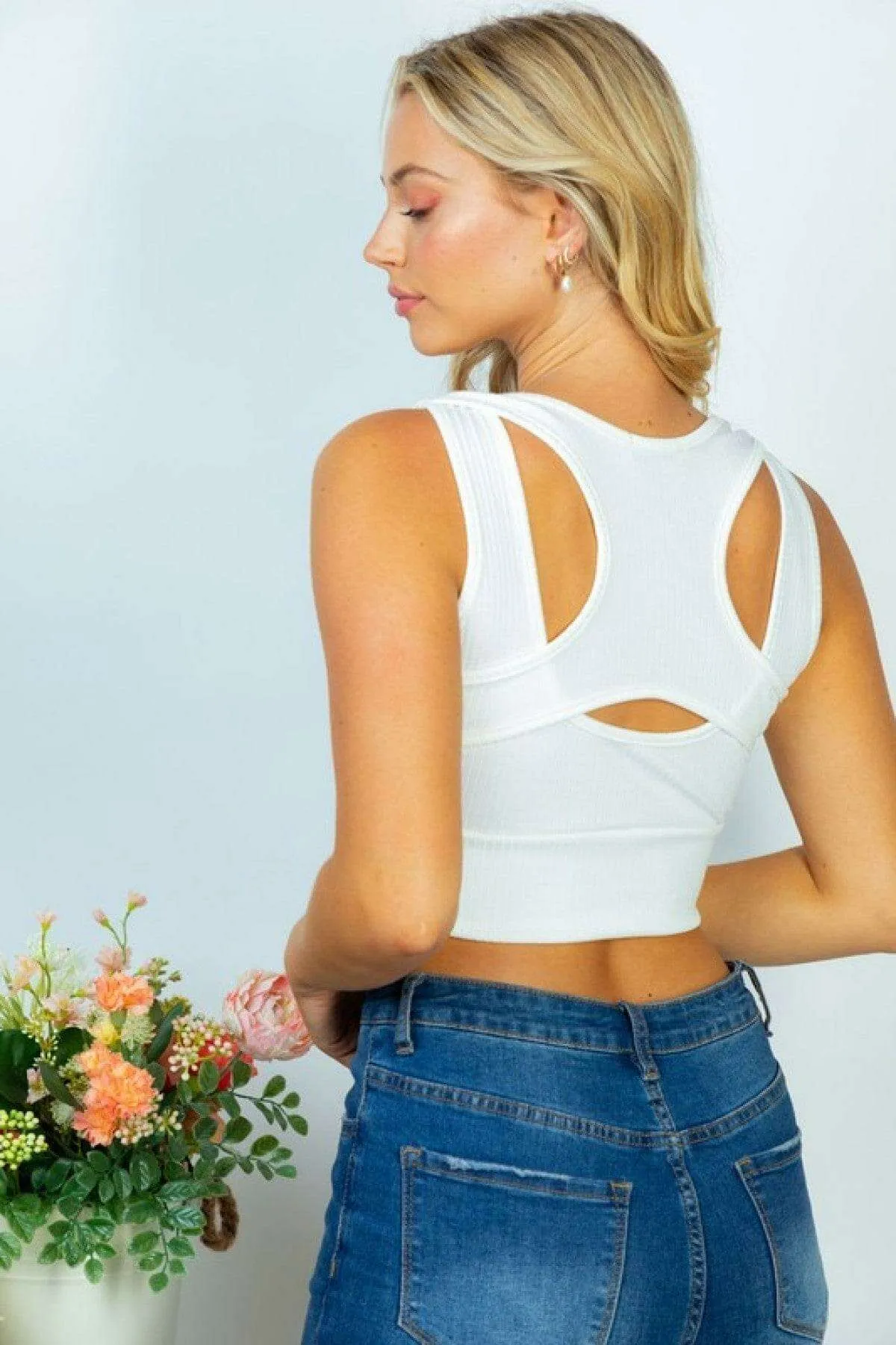 "Alex" White Birch Sleeveless Ribbed Knit Bralette - Ships from The US