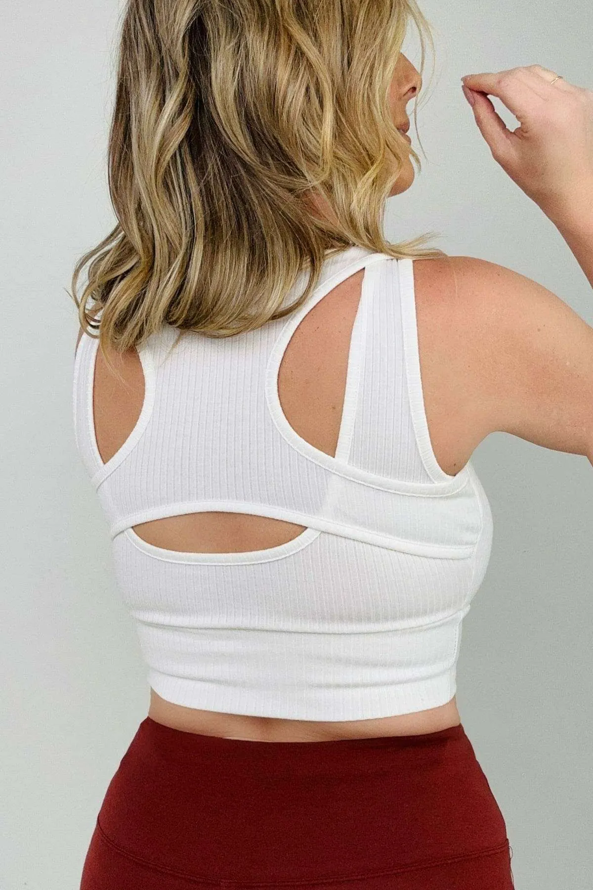 "Alex" White Birch Sleeveless Ribbed Knit Bralette - Ships from The US