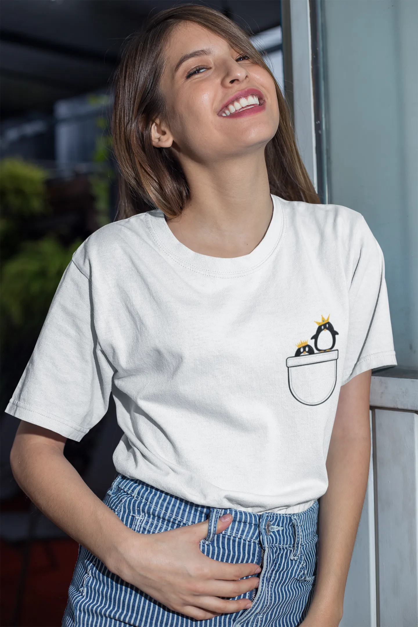 "CUTE PINGU"- HALF-SLEEVE POCKET DESIGN T-SHIRT'S