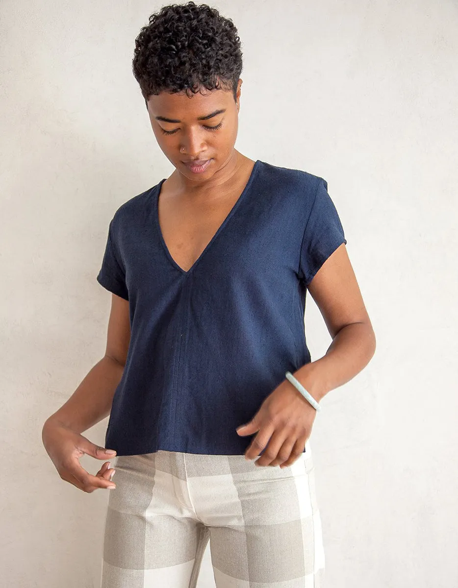 RAW SILK NAVY TOP