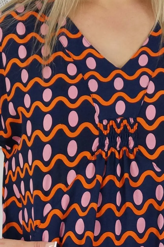 Rayon Cruiser Dress Waves Navy