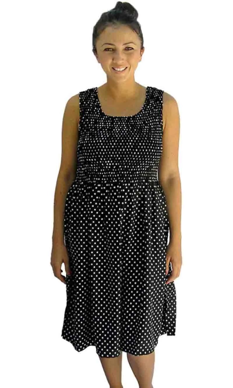 Rayon Dress Singlet Smock Polka Dot, More Colours