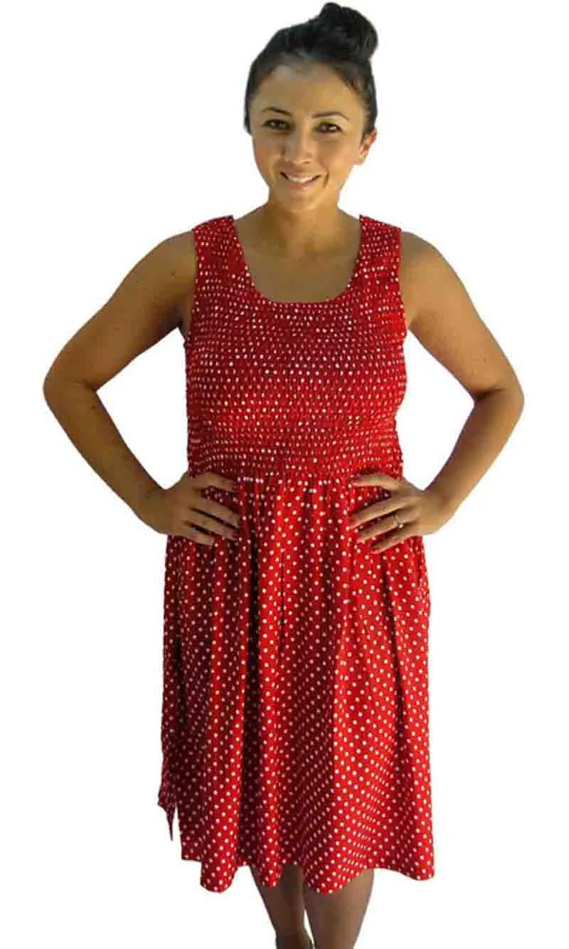 Rayon Dress Singlet Smock Polka Dot, More Colours