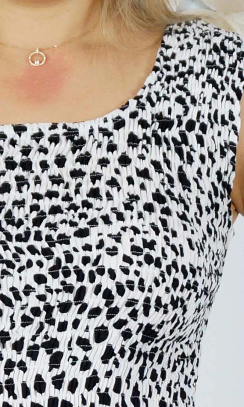 Rayon Dress Singlet Smock Spotty White/Black