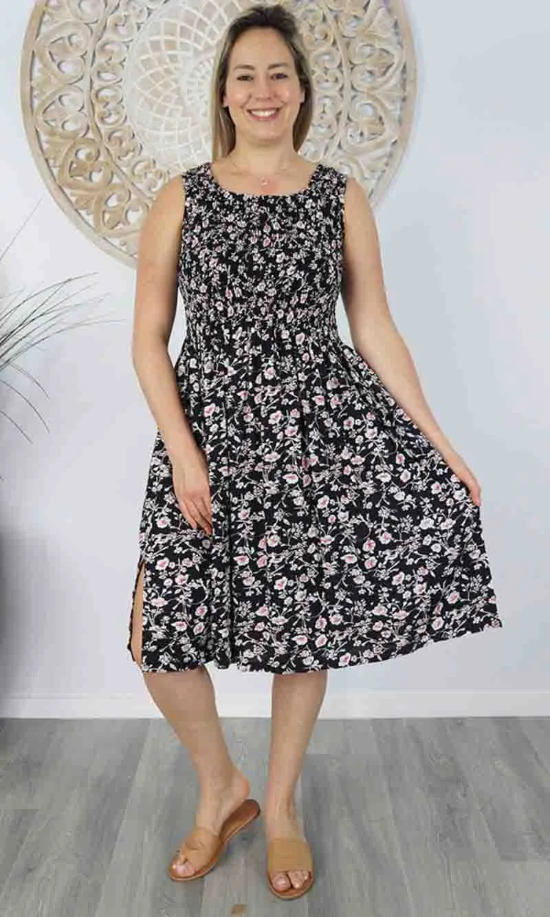 Rayon Dress Singlet Smock Springflower Black